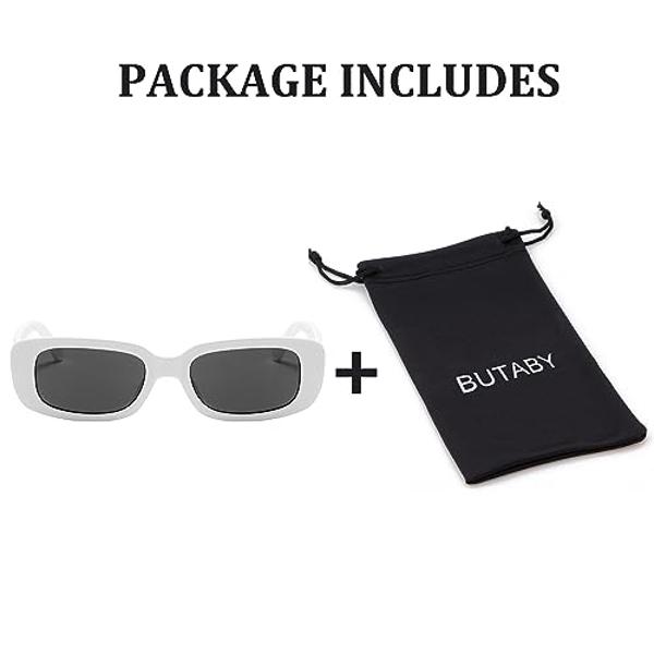 Gafas de sol rectangulares BUTABY para mujer, estilo retro de los años 90, montura cuadrada estrecha, protección UV400, color blanco