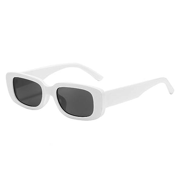 Gafas de sol rectangulares BUTABY para mujer, estilo retro de los años 90, montura cuadrada estrecha, protección UV400, color blanco