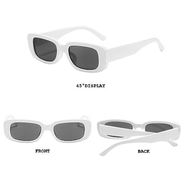 Gafas de sol rectangulares BUTABY para mujer, estilo retro de los años 90, montura cuadrada estrecha, protección UV400, color blanco