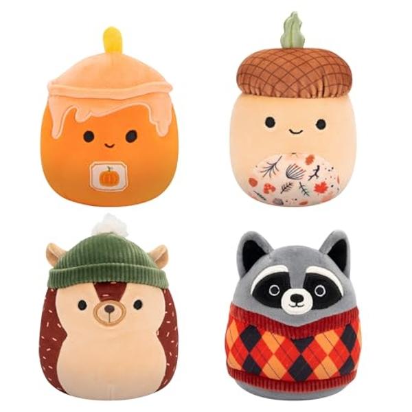 Squishmallows Original Harvest de 5 pulgadas (paquete de 4): Hans Hedgehog, Mac Acorn, Misha Candle, Rocky Raccoon. Peluche oficial de Jazwares (pequeño). Exclusivo de Amazon.