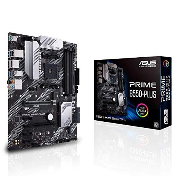 Placa base ASUS Prime B550-PLUS AMD AM4 Zen 3 Ryzen 5000 y Ryzen ATX de tercera generación (PCIe 4.0, memoria ECC, LAN de 1 Gb, HDMI 2.1, DisPlayPort 1.2 (4K a 60 Hz), encabezado R