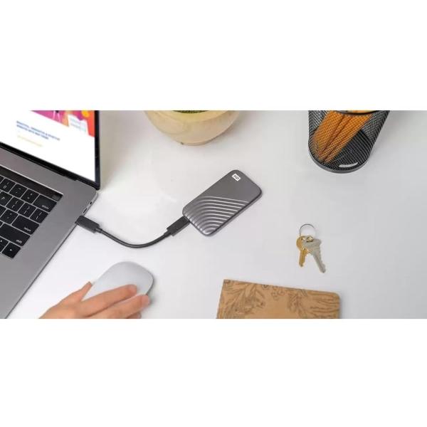 Unidad de estado sólido externa portátil Western Digital My Passport SSD de 4 TB, gris, hasta 1050 MB/s, compatible con USB 3.2 Gen-2 y USB-C (USB-A para sistemas más antiguos) – W