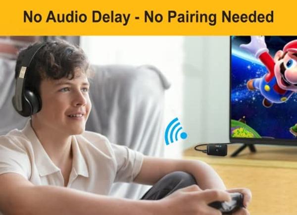 Audífonos inalámbricos supraaurales HomeSpot con transmisor para TV y películas. Bluetooth 5.3 aptX LL. Sin retardo. 50 horas de sonido envolvente. Volumen y claridad mejorados (di