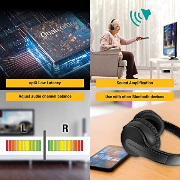 Audífonos inalámbricos supraaurales HomeSpot con transmisor para TV y películas. Bluetooth 5.3 aptX LL. Sin retardo. 50 horas de sonido envolvente. Volumen y claridad mejorados (di