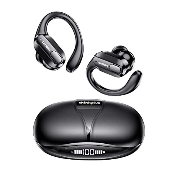 Auriculares inalámbricos deportivos Lenovo XT80: sonido estéreo de alta fidelidad, pantalla LED de encendido, botones de control y micrófono en negro.