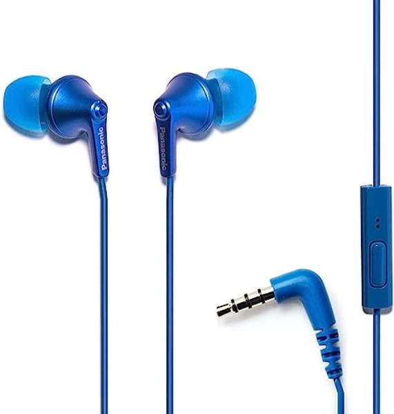 Auriculares con cable Panasonic ErgoFit con micrófono, conector de 3,5 mm, micrófono y control de llamadas, ergonómicos y de ajuste personalizado (tamaños P/M/G), para teléfonos y 