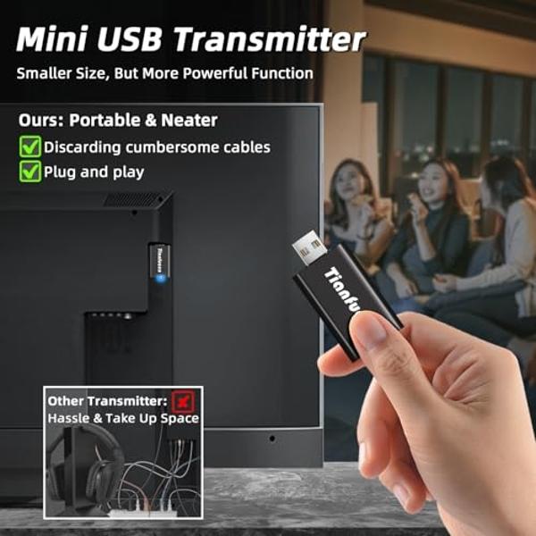 Auriculares inalámbricos Tianfucen para ver televisión, BKM400, Bluetooth, para personas mayores, con transmisor USB, 20 horas de reproducción, sin retardo, volumen más alto, alcan
