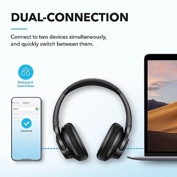 Auriculares híbridos Soundcore by Anker Q20i con cancelación activa de ruido, inalámbricos supraaurales Bluetooth, 40 horas de reproducción con ANC, audio de alta resolución, grave