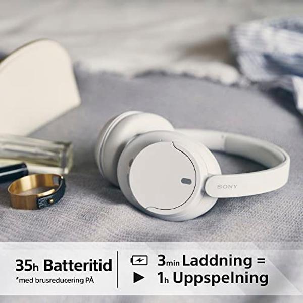 Auriculares inalámbricos Bluetooth Sony WH-CH720NW con cancelación de ruido, micrófono integrado, hasta 35 horas de duración de batería y carga rápida, color blanco mate.
