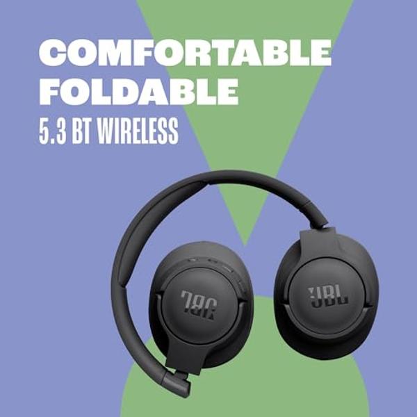 JBL Tune 720BT - Auriculares inalámbricos supraaurales con sonido JBL Pure Bass, Bluetooth 5.3, hasta 76 h de batería y carga rápida, diseño ligero, cómodo y plegable (negro)