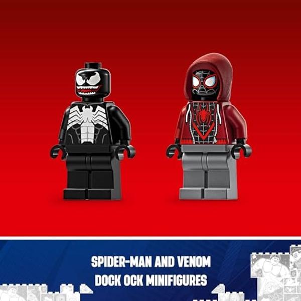 LEGO Marvel Venom Mech Armor vs. Miles Morales, acción articulada para niños, set de construcción Marvel con minifiguras, juguete de viaje, regalo de superhéroes para niños y niñas
