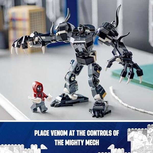 LEGO Marvel Venom Mech Armor vs. Miles Morales, acción articulada para niños, set de construcción Marvel con minifiguras, juguete de viaje, regalo de superhéroes para niños y niñas