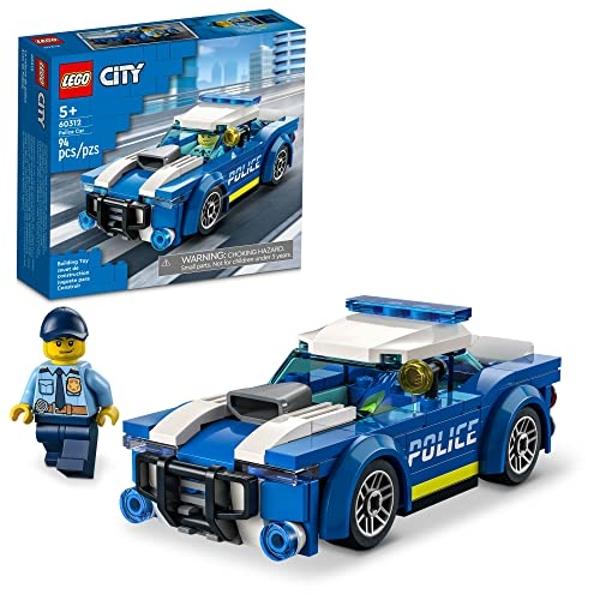 Coche de policía LEGO City 60312 para niños mayores de 5 años con minifigura de oficial, ideal para regalar, serie Aventuras, set de construcción de persecución de coches.