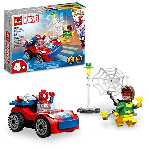 LEGO Marvel - Set de construcción del coche de Spider-Man y Doc Ock, Spidey y sus increíbles amigos, juguete para construir para niños mayores de 4 años con piezas que brillan en l