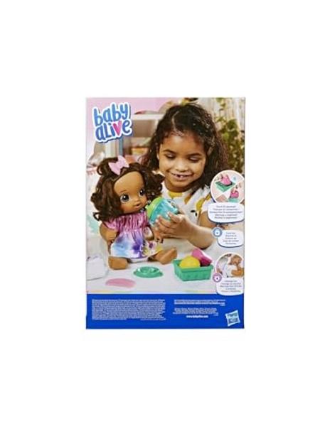 Muñeca Baby Alive Fruity Sips, Limón, juguetes para niñas de 3 años, set de 30 cm, bebe y moja, exprimidor de juguete, niñas de 3 años en adelante, cabello castaño