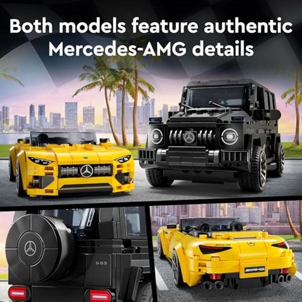 LEGO Speed ​​Champions Mercedes-AMG G 63 y Mercedes-AMG SL 63 F1, set de vehículos de Fórmula 1 para niños, 2 sets de construcción con 2 minifiguras de piloto, coche de juguete con