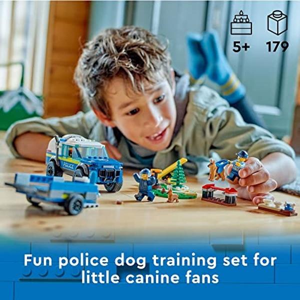 LEGO City Mobile Police Dog Training 60369, SUV de juguete con remolque, pista de obstáculos y figuras de cachorros, set de juego de animales para niños y niñas a partir de 5 años