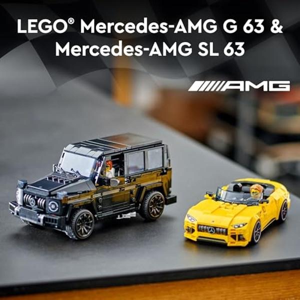 LEGO Speed ​​Champions Mercedes-AMG G 63 y Mercedes-AMG SL 63 F1, set de vehículos de Fórmula 1 para niños, 2 sets de construcción con 2 minifiguras de piloto, coche de juguete con