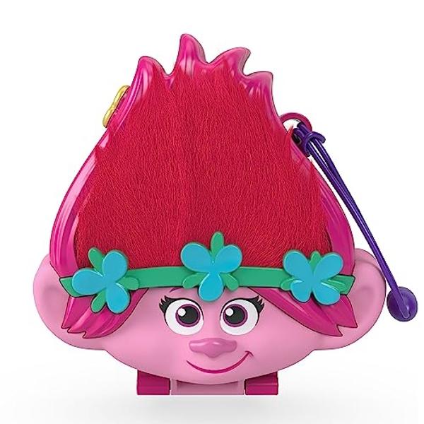 Polly Pocket Trolls - Juego compacto con 2 micromuñecas y 13 accesorios, exterior de Poppy con pelo suave, juguete coleccionable que incluye a Poppy y Branch