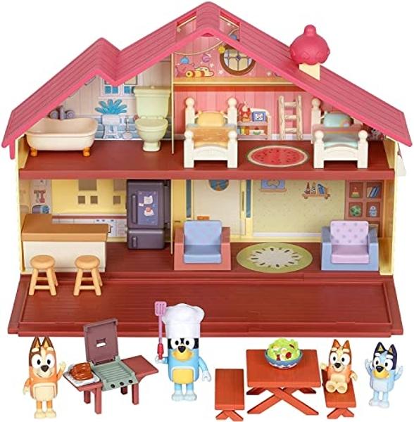 Mega Pack de Bluey: Casa Familiar y Barbacoa - Exclusivo de Amazon, 4 figuras (Bluey, Bingo, Bandit, Chilli), más de 13 muebles desmontables, patio exterior, accesorios, juego imag