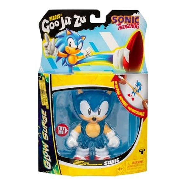 Heroes of Goo Jit Zu Sonic The Hedgehog, Sonic Speed ​​Surge, potenciado con Glow Surge que le otorga poderes de brillar en la oscuridad, relleno blando y elástico, se estira hasta