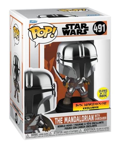 POP Funko Star Wars Mandalorian con Darksaber (Chrome y brilla en la oscuridad), exclusivo