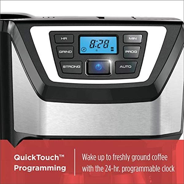 Cafetera BLACK+DECKER de 12 tazas con molinillo y preparación automáticos, cafetera de goteo, programable, con filtro reutilizable.