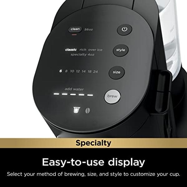 Cafetera de especialidad monodosis Ninja Pod & Grounds, compatible con cápsulas K-Cup, prepara café molido, diseño compacto, espumador de leche integrado, depósito de 1,5 litros, c