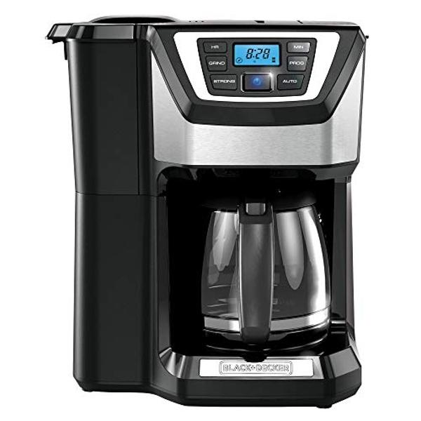 Cafetera BLACK+DECKER de 12 tazas con molinillo y preparación automáticos, cafetera de goteo, programable, con filtro reutilizable.