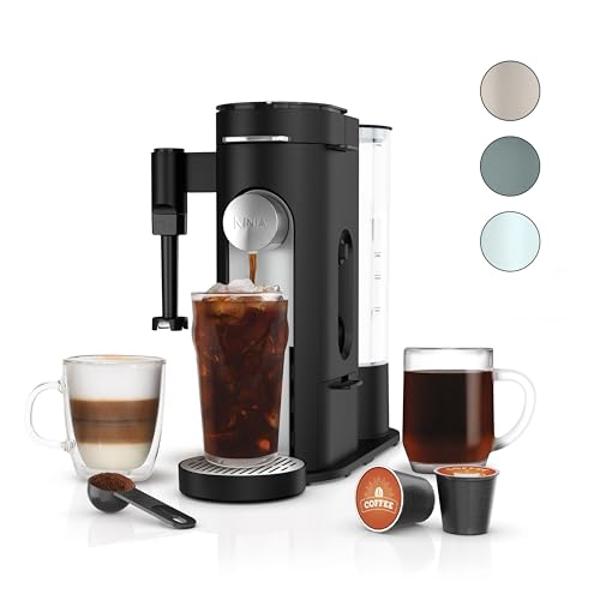 Cafetera de especialidad monodosis Ninja Pod & Grounds, compatible con cápsulas K-Cup, prepara café molido, diseño compacto, espumador de leche integrado, depósito de 1,5 litros, c