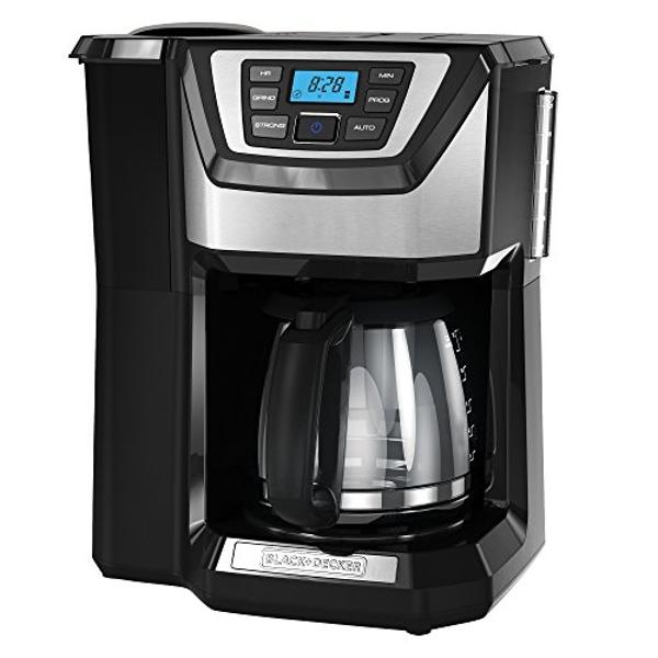 Cafetera BLACK+DECKER de 12 tazas con molinillo y preparación automáticos, cafetera de goteo, programable, con filtro reutilizable.