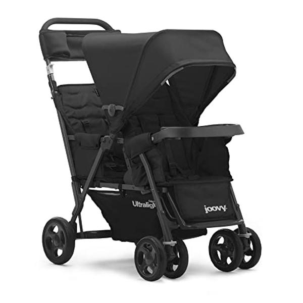 Cochecito doble ultraligero Joovy Caboose Too Graphite con asiento de pie y adaptador universal para asiento de coche, asientos reclinables de 3 posiciones y opción de usar asiento