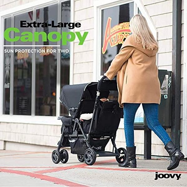 Cochecito doble ultraligero Joovy Caboose Too Graphite con asiento de pie y adaptador universal para asiento de coche, asientos reclinables de 3 posiciones y opción de usar asiento