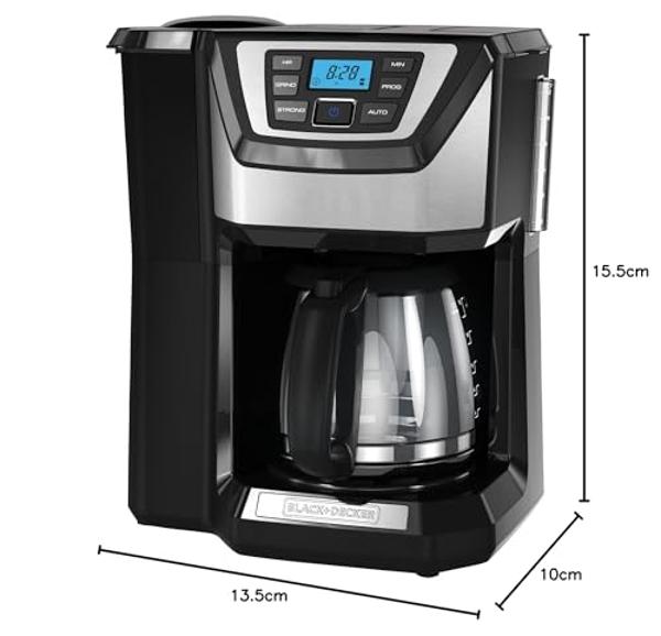 Cafetera BLACK+DECKER de 12 tazas con molinillo y preparación automáticos, cafetera de goteo, programable, con filtro reutilizable.