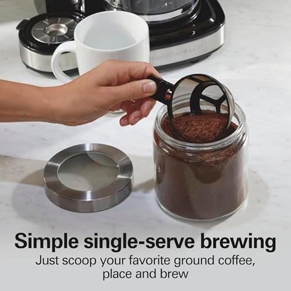 Cafetera Hamilton Beach de goteo programable de 2 vías para 12 tazas y monodosis, jarra de vidrio, pausa y vertido automáticos, color negro (49980R)