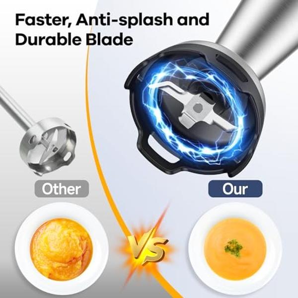 Batidora de mano de inmersión 5 en 1: Batidora eléctrica de mano de 800 W con empuñadura de control de gatillo, batidora de emulsión para sopa de cocina, mayonesa, batidos y papill