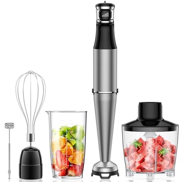 Batidora de mano de inmersión 5 en 1: Batidora eléctrica de mano de 800 W con empuñadura de control de gatillo, batidora de emulsión para sopa de cocina, mayonesa, batidos y papill