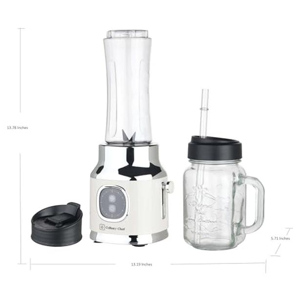 Licuadora retro CULINARY CHEF Smoothie Maker con tarro Mason, perfecta para batidos y smoothies, 300 vatios, color crema