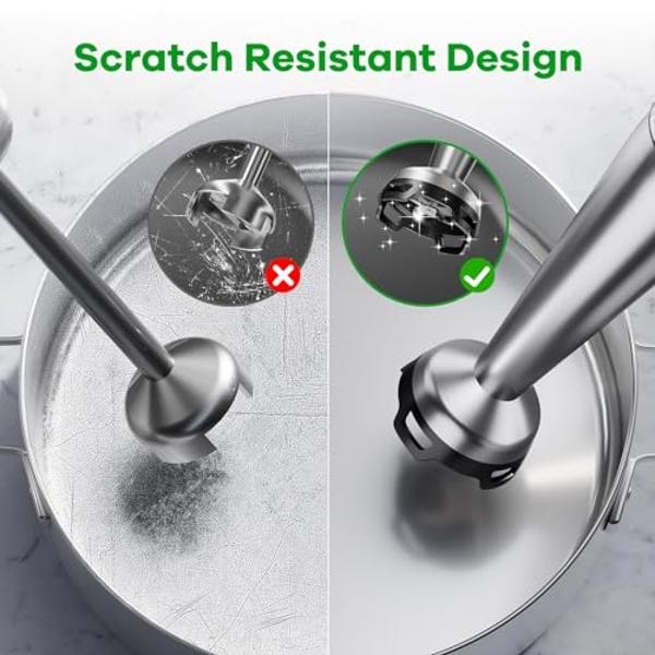 Batidora de inmersión de mano con cable, 1100 W, velocidad variable, 5 en 1, emulsionante con picadora, batidor y espumador para sopas, papillas y batidos.