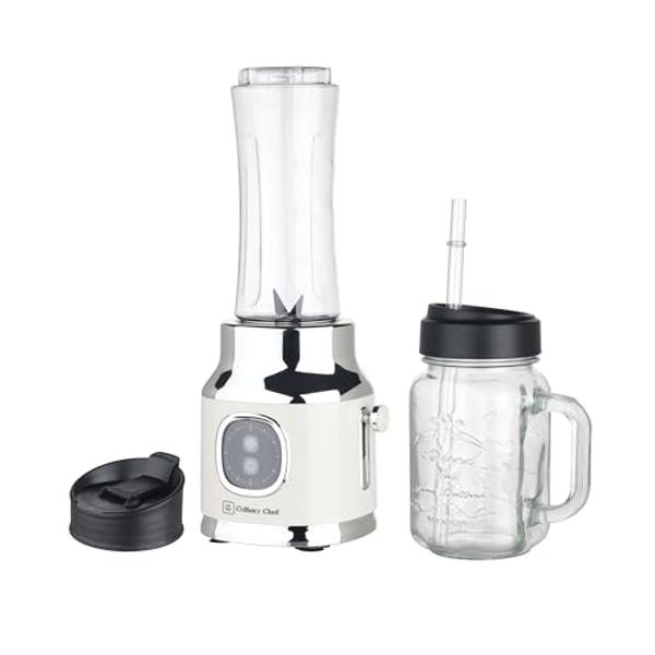Licuadora retro CULINARY CHEF Smoothie Maker con tarro Mason, perfecta para batidos y smoothies, 300 vatios, color crema