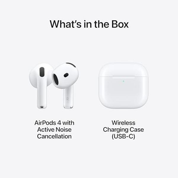 Auriculares inalámbricos Apple AirPods 4, Bluetooth, con cancelación activa de ruido, audio adaptativo, modo transparencia, audio espacial personalizado, estuche de carga USB-C, ca