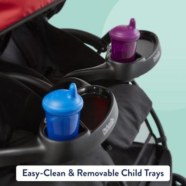 Kolcraft Cloud Plus - Cochecito doble ligero de lado a lado para bebé y niño pequeño con asientos reclinables, bandejas para padres e hijos, amplio espacio de almacenamiento, capot