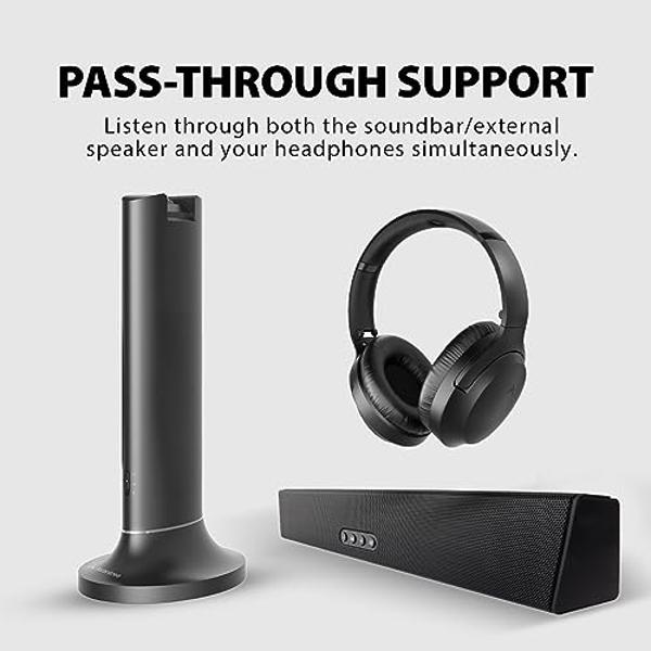 Avantree Opera: auriculares inalámbricos para ver televisión con diálogos claros, compatibles con televisores con puertos de salida de audio ópticos o auxiliares, paso a través, vo