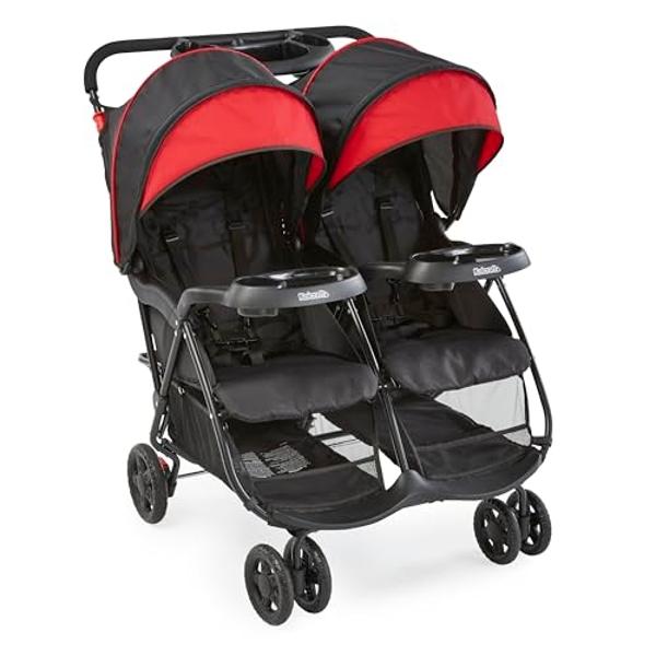 Kolcraft Cloud Plus - Cochecito doble ligero de lado a lado para bebé y niño pequeño con asientos reclinables, bandejas para padres e hijos, amplio espacio de almacenamiento, capot