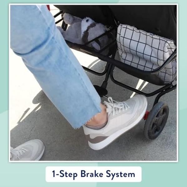 Kolcraft Cloud Plus - Cochecito doble ligero de lado a lado para bebé y niño pequeño con asientos reclinables, bandejas para padres e hijos, amplio espacio de almacenamiento, capot