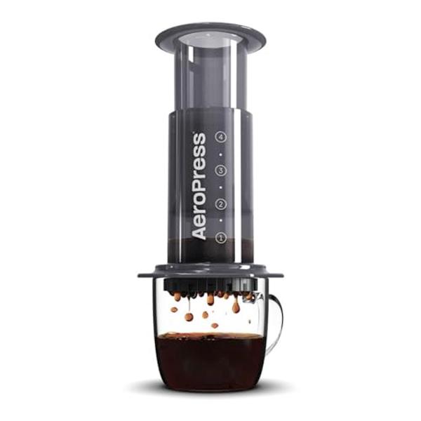 Cafetera de prensa original AeroPress: método de preparación 3 en 1 que combina prensa francesa, espresso y café con cuerpo, sin granos ni amargor. Cafetera portátil pequeña para c