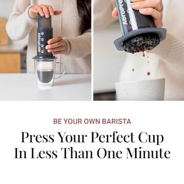 Cafetera de prensa original AeroPress: método de preparación 3 en 1 que combina prensa francesa, espresso y café con cuerpo, sin granos ni amargor. Cafetera portátil pequeña para c