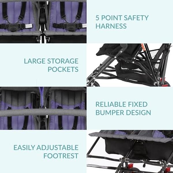 Cochecito doble Dream On Me Track Tandem con sombrilla en negro. Ligero, para bebés y niños pequeños, con asientos reversibles y reclinables multiposición, canasta de almacenamient