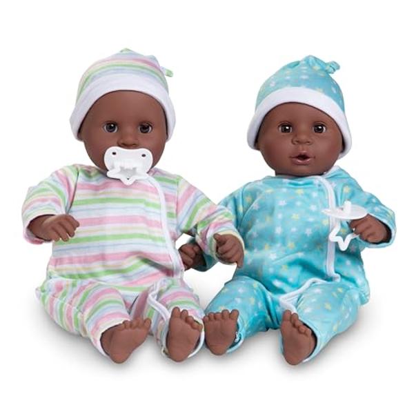 Melissa & Doug Mine to Love Twins Tyler & Taylor - Muñecas bebé de 15 pulgadas, niño y niña, en tonos de piel oscuros, con mamelucos, gorros y chupetes
