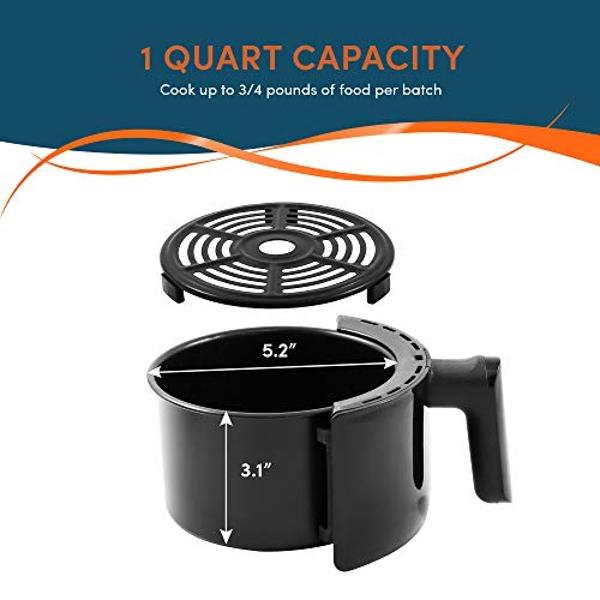 Elite Gourmet EAF1121 Freidora de aire caliente eléctrica compacta y personal de 1.1 cuartos, ahorra espacio, sin aceite, saludable, con temporizador y controles de temperatura, 10